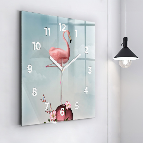 Ceas pătrat de perete din sticlă Flamingo suprarealist