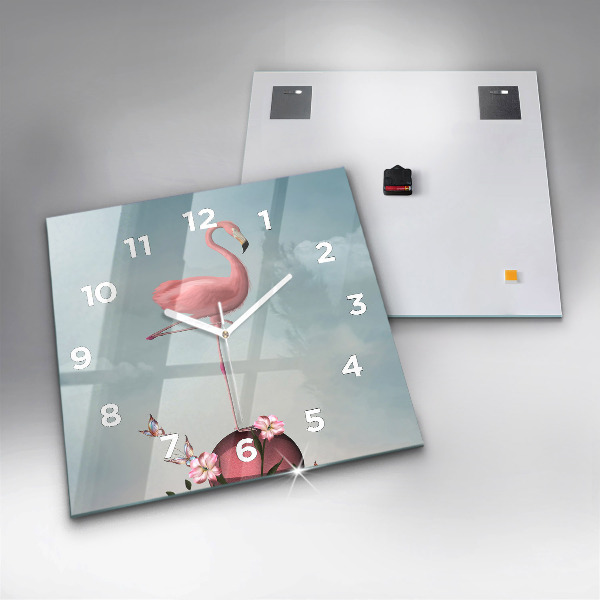 Ceas pătrat de perete din sticlă Flamingo suprarealist