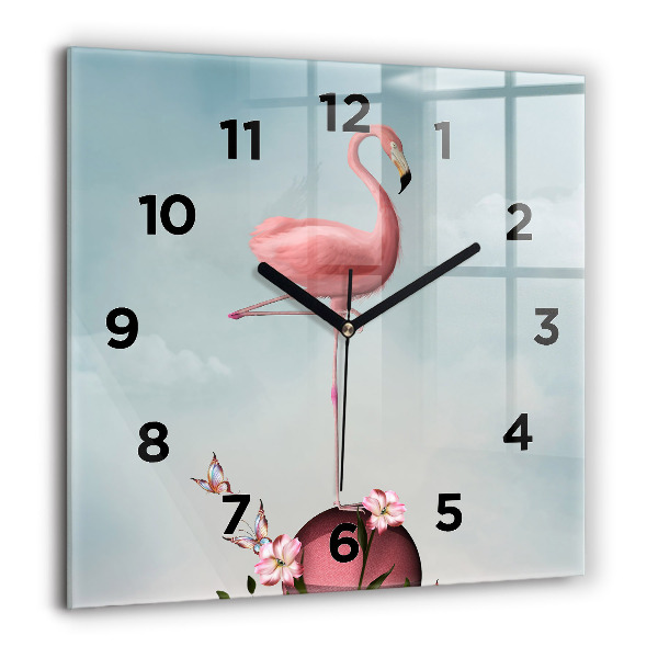 Ceas pătrat de perete din sticlă Flamingo suprarealist