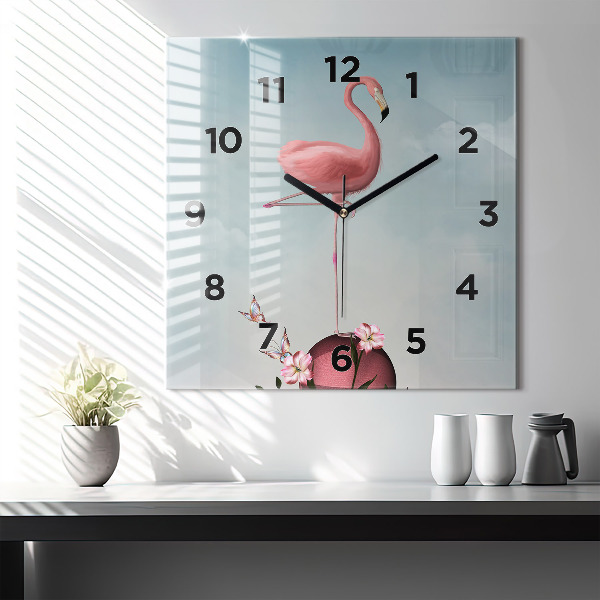 Ceas pătrat de perete din sticlă Flamingo suprarealist