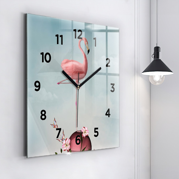 Ceas pătrat de perete din sticlă Flamingo suprarealist