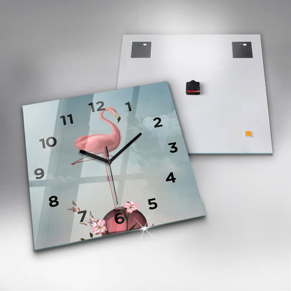 Ceas pătrat de perete din sticlă Flamingo suprarealist
