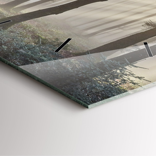 Ceas pătrat de perete din sticlă Pădure în ceață