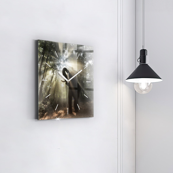 Ceas pătrat de perete din sticlă Elefant în junglă