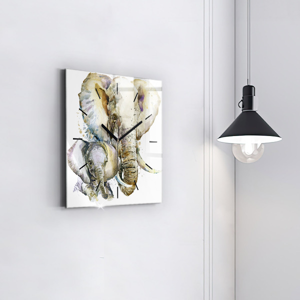 Ceas pătrat de perete din sticlă Animalele elefanți pictate