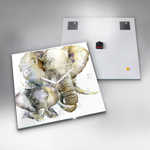 Ceas pătrat de perete din sticlă Animalele elefanți pictate