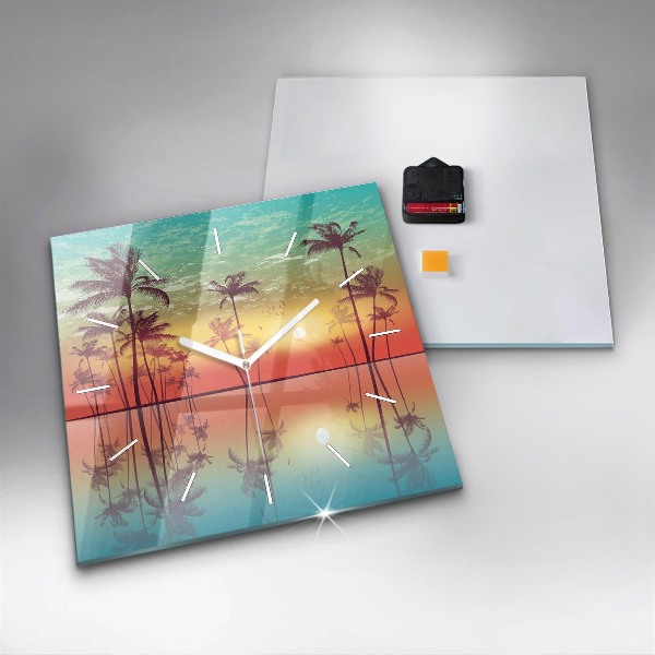 Ceas pătrat de perete din sticlă Palmieri tropicali