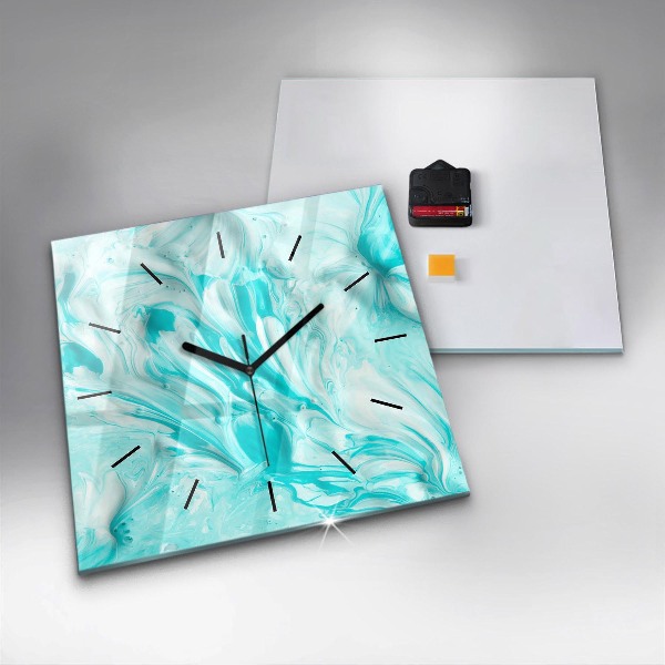 Ceas pătrat de perete din sticlă Abstracția albastră