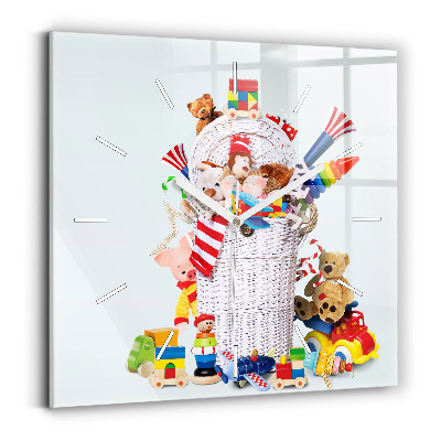 Ceas pătrat de perete din sticlă Coș de răchită cu jucării