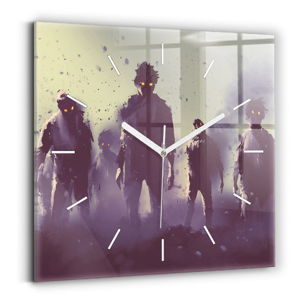 Ceas pătrat de perete din sticlă Zombi noaptea - Halloween