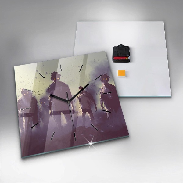 Ceas pătrat de perete din sticlă Zombi noaptea - Halloween