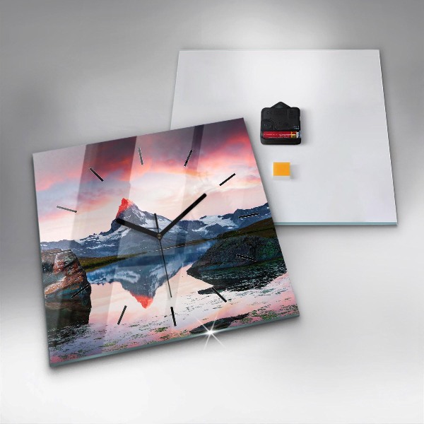 Ceas pătrat de perete din sticlă Lacul Stellisee Matterhorn
