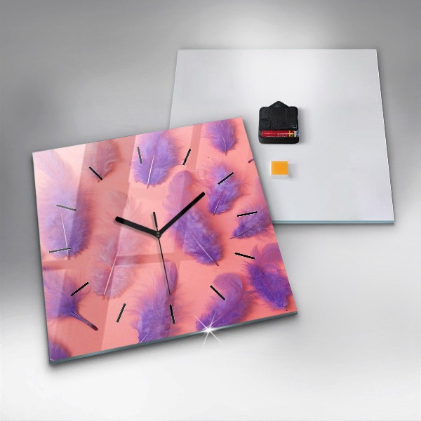Ceas pătrat de perete din sticlă Pene colorate