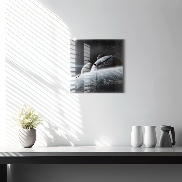 Ceas pătrat de perete din sticlă Spațiul și planetele