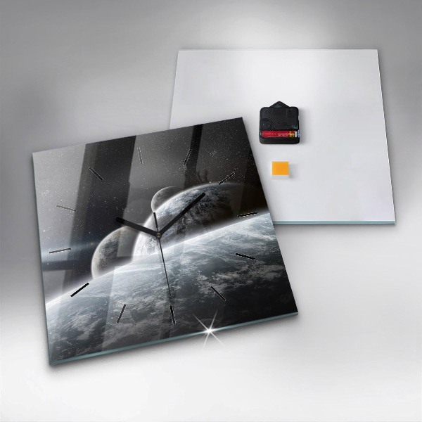 Ceas pătrat de perete din sticlă Spațiul și planetele