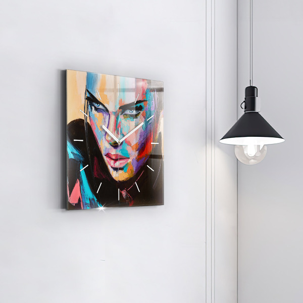 Ceas pătrat de perete din sticlă Portretul unei femei