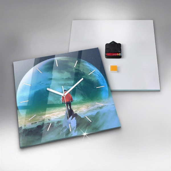 Ceas pătrat de perete din sticlă Omul pe lună