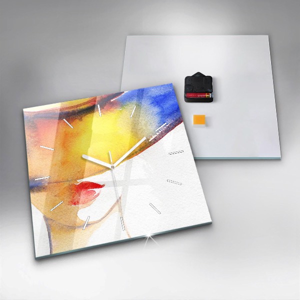 Ceas pătrat de perete din sticlă Femeie cu pălărie