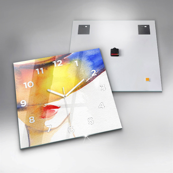 Ceas pătrat de perete din sticlă Femeie cu pălărie