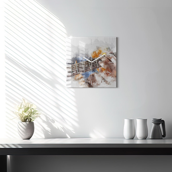 Ceas pătrat de perete din sticlă Grafica chitara