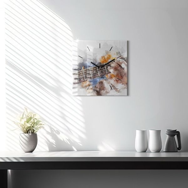 Ceas pătrat de perete din sticlă Grafica chitara