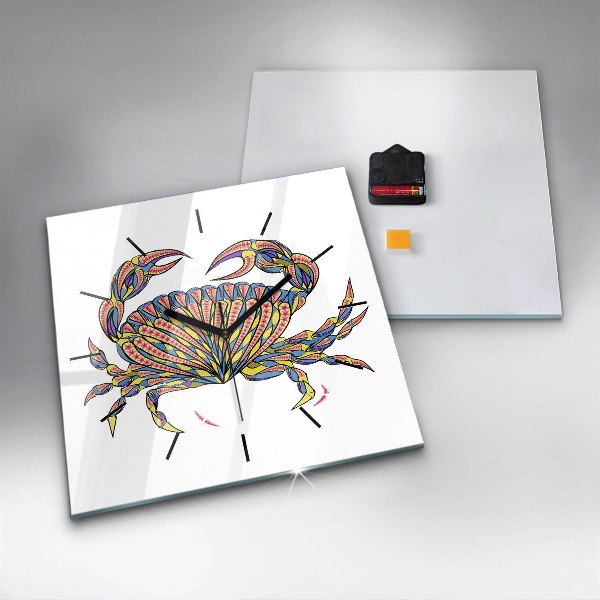 Ceas pătrat de perete din sticlă Crab etnic