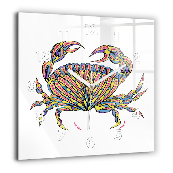 Ceas pătrat de perete din sticlă Crab etnic