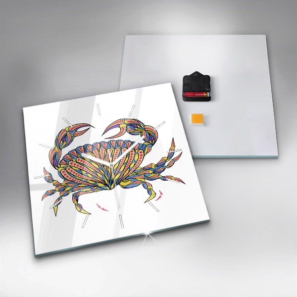 Ceas pătrat de perete din sticlă Crab etnic