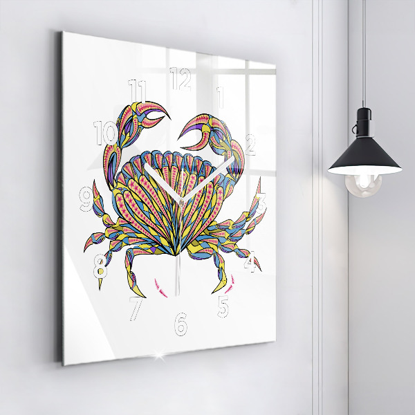 Ceas pătrat de perete din sticlă Crab etnic