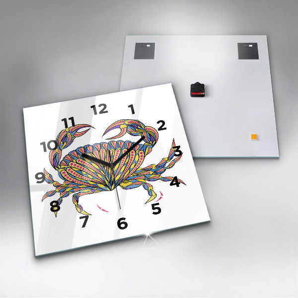 Ceas pătrat de perete din sticlă Crab etnic