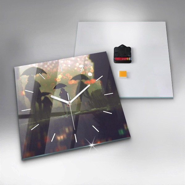 Ceas pătrat de perete din sticlă Oameni cu umbrele