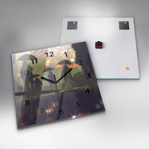 Ceas pătrat de perete din sticlă Oameni cu umbrele