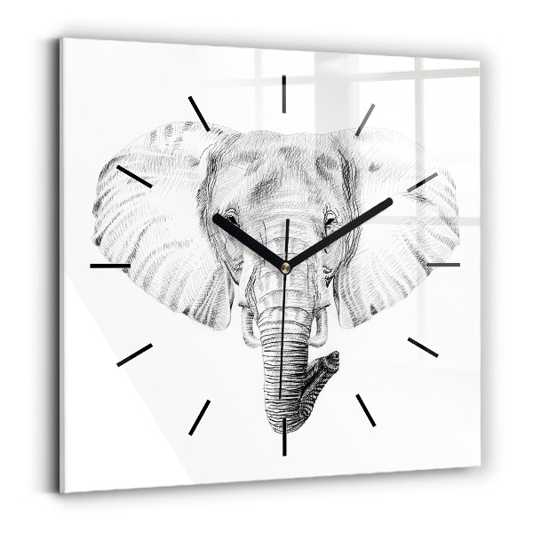 Ceas pătrat de perete din sticlă Cap de elefant grafic