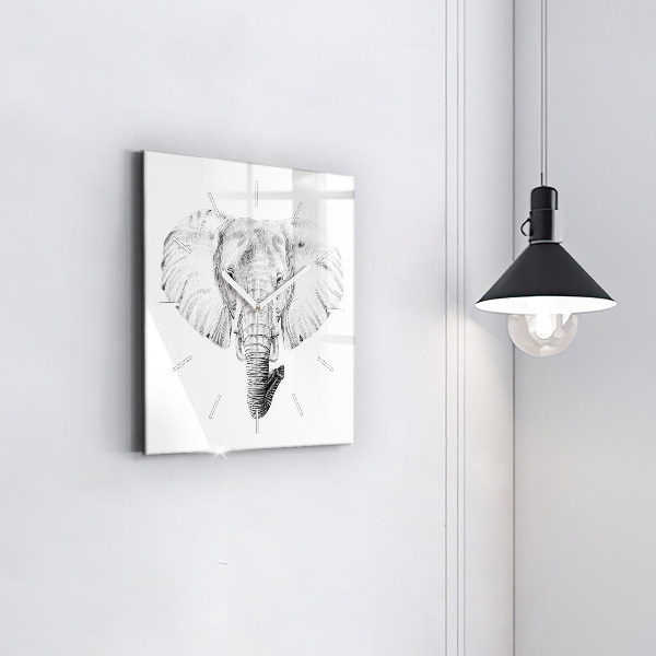 Ceas pătrat de perete din sticlă Cap de elefant grafic