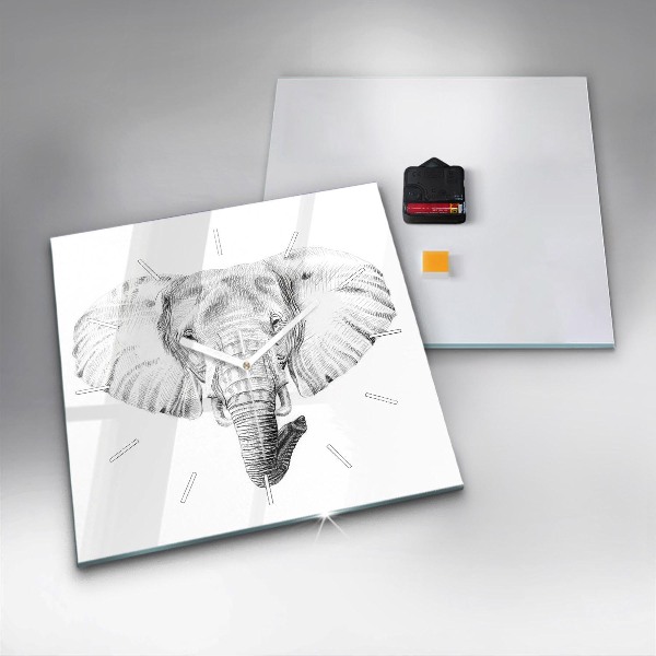 Ceas pătrat de perete din sticlă Cap de elefant grafic