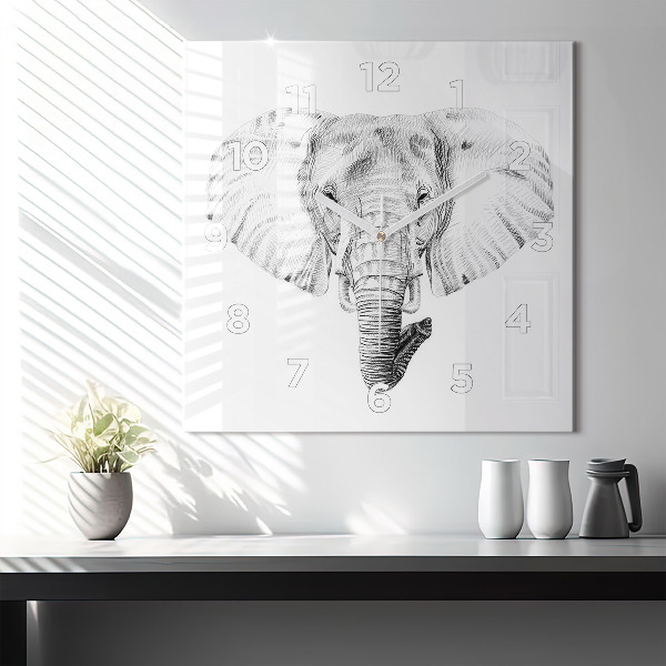 Ceas pătrat de perete din sticlă Cap de elefant grafic