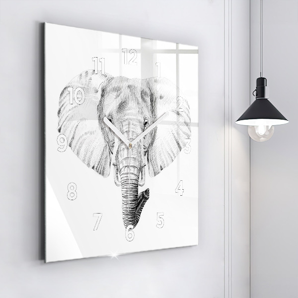 Ceas pătrat de perete din sticlă Cap de elefant grafic