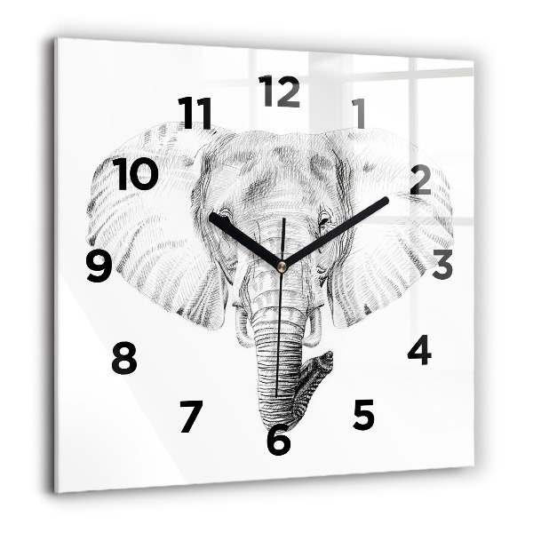 Ceas pătrat de perete din sticlă Cap de elefant grafic
