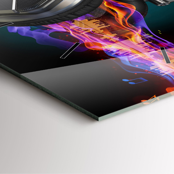 Ceas pătrat de perete din sticlă Căști și unde sonore