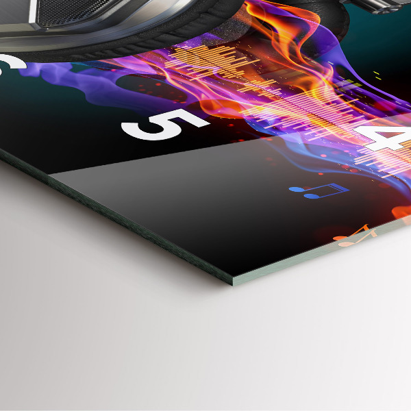 Ceas pătrat de perete din sticlă Căști și unde sonore