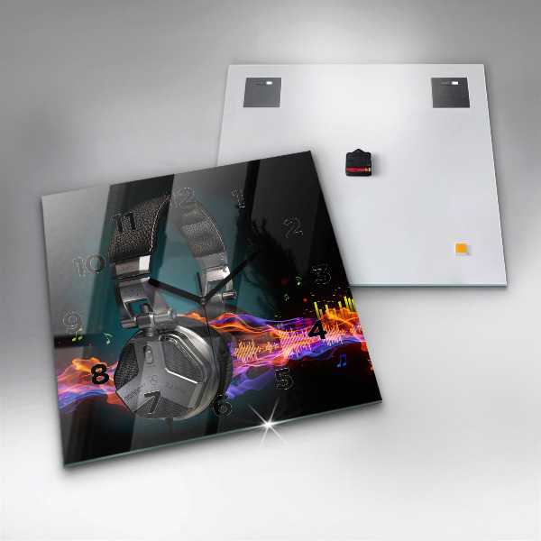 Ceas pătrat de perete din sticlă Căști și unde sonore