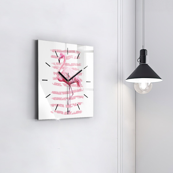 Ceas pătrat de perete din sticlă Grafica Flamingo