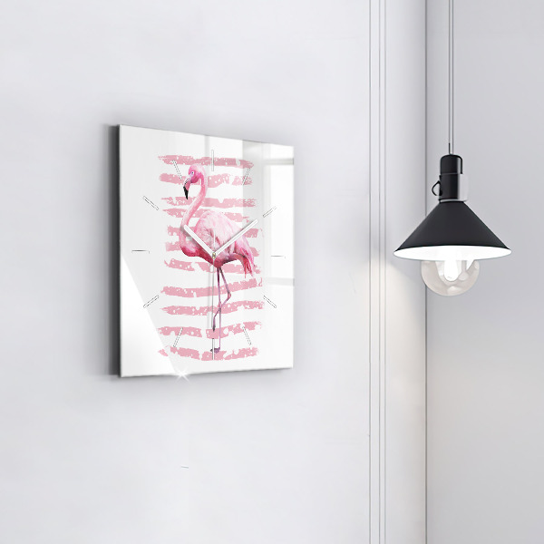 Ceas pătrat de perete din sticlă Grafica Flamingo