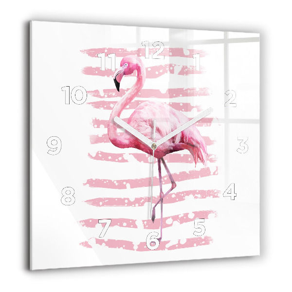 Ceas pătrat de perete din sticlă Grafica Flamingo