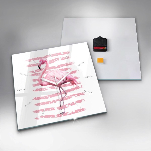 Ceas pătrat de perete din sticlă Grafica Flamingo