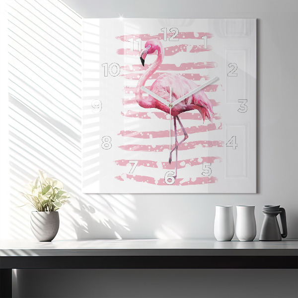 Ceas pătrat de perete din sticlă Grafica Flamingo