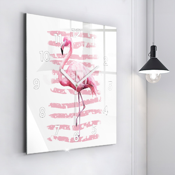 Ceas pătrat de perete din sticlă Grafica Flamingo