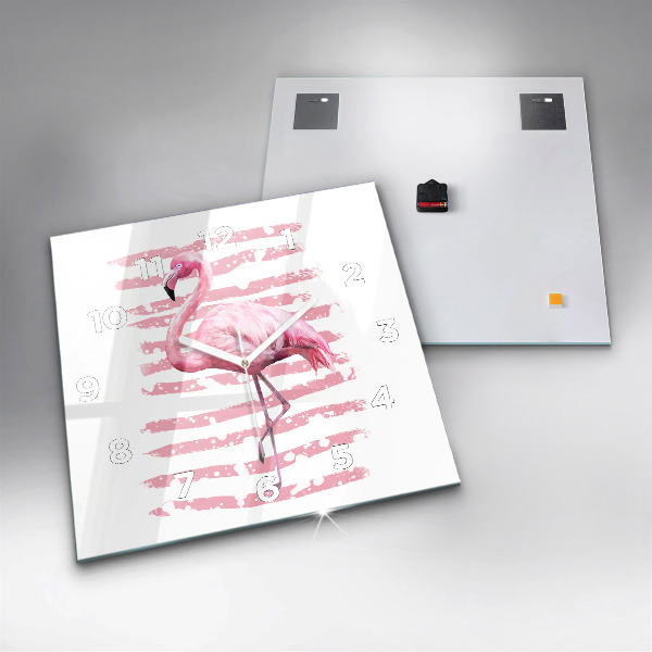 Ceas pătrat de perete din sticlă Grafica Flamingo