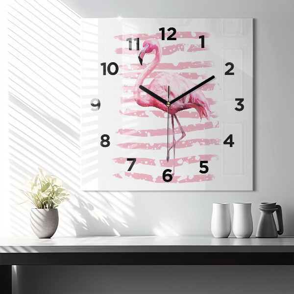 Ceas pătrat de perete din sticlă Grafica Flamingo