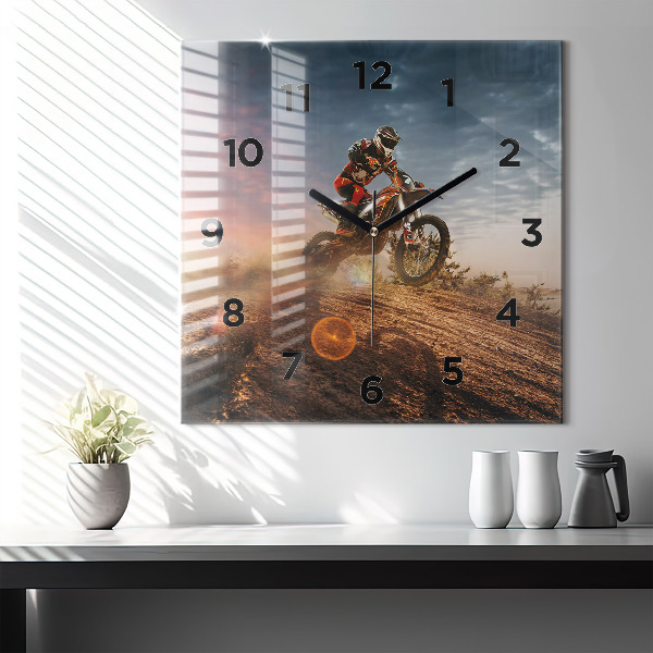 Ceas pătrat de perete din sticlă Bărbat pe motocicletă